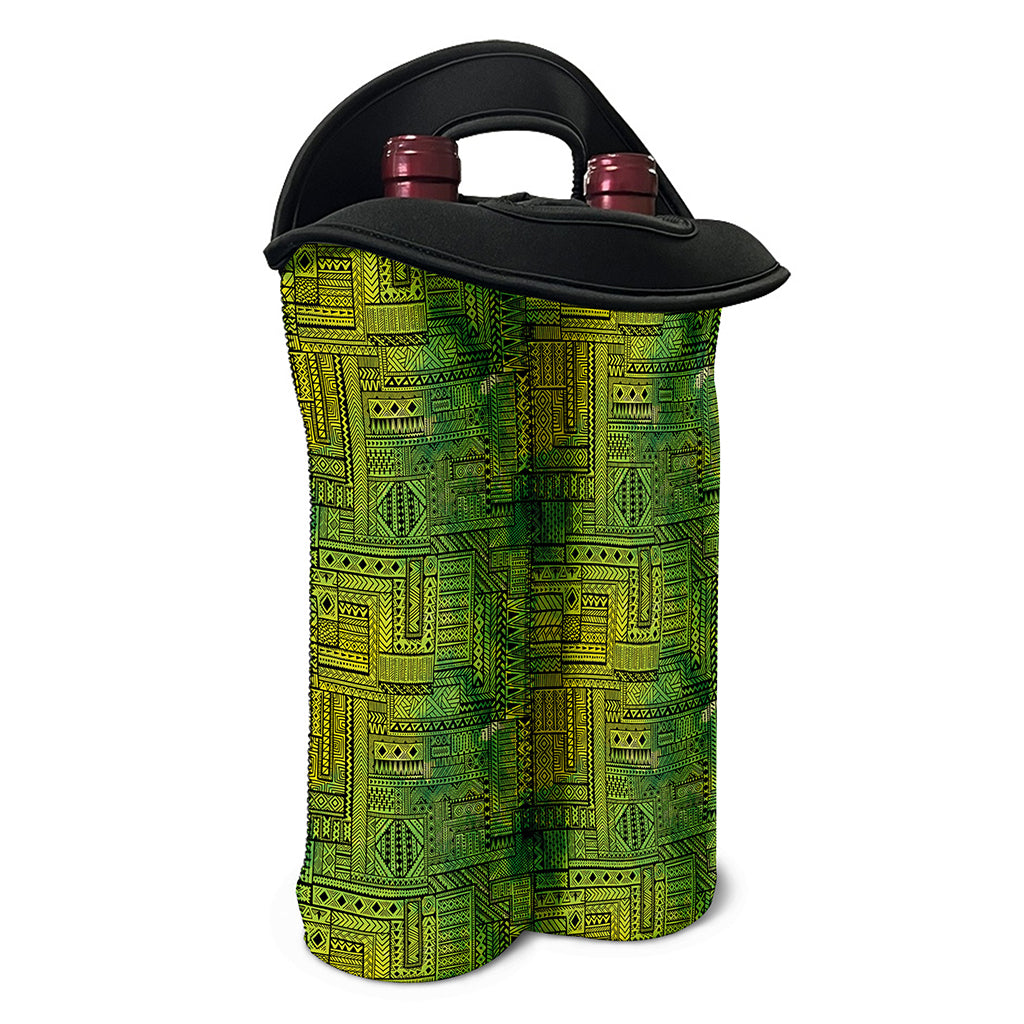 Green And Black African Ethnic Print Double Neoprene Wine Tote