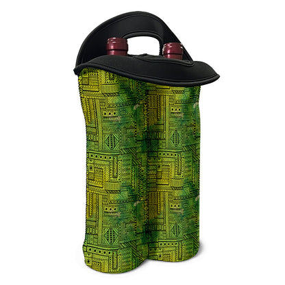 Green And Black African Ethnic Print Double Neoprene Wine Tote
