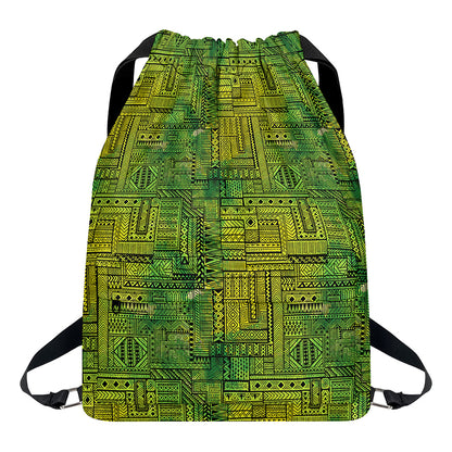 Green And Black African Ethnic Print Drawstring Backpack