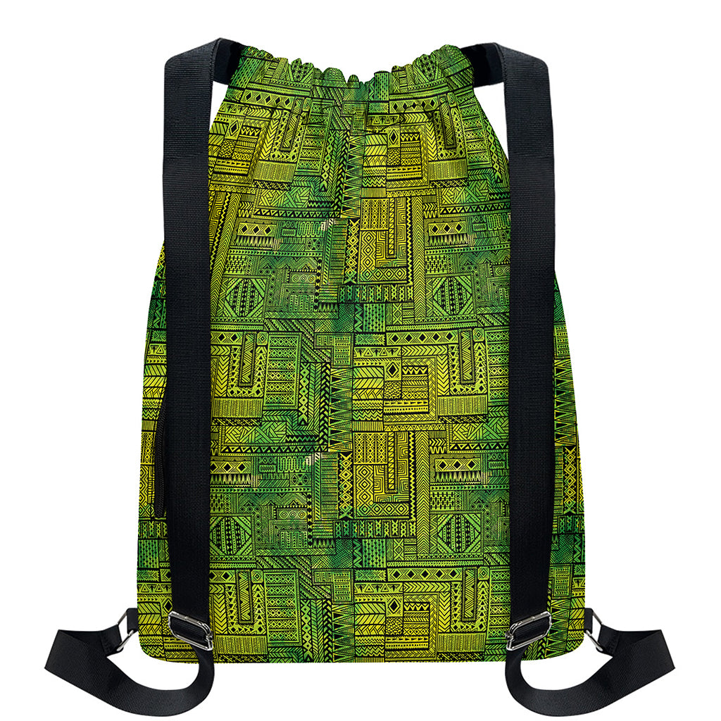 Green And Black African Ethnic Print Drawstring Backpack