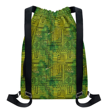 Green And Black African Ethnic Print Drawstring Backpack