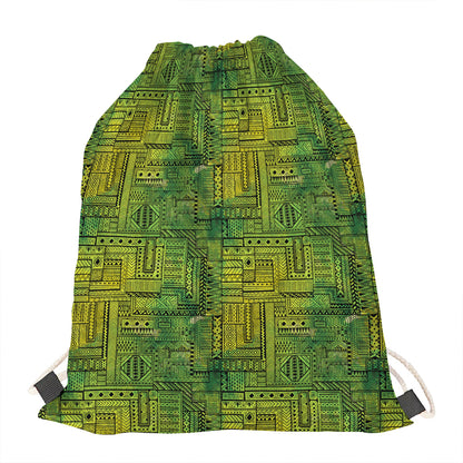 Green And Black African Ethnic Print Drawstring Bag