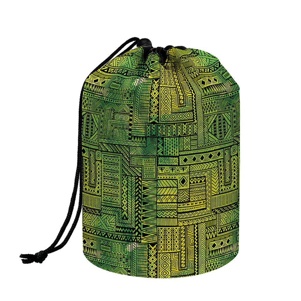 Green And Black African Ethnic Print Drawstring Makeup Bag