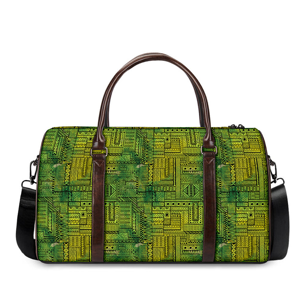 Green And Black African Ethnic Print Duffle Bag
