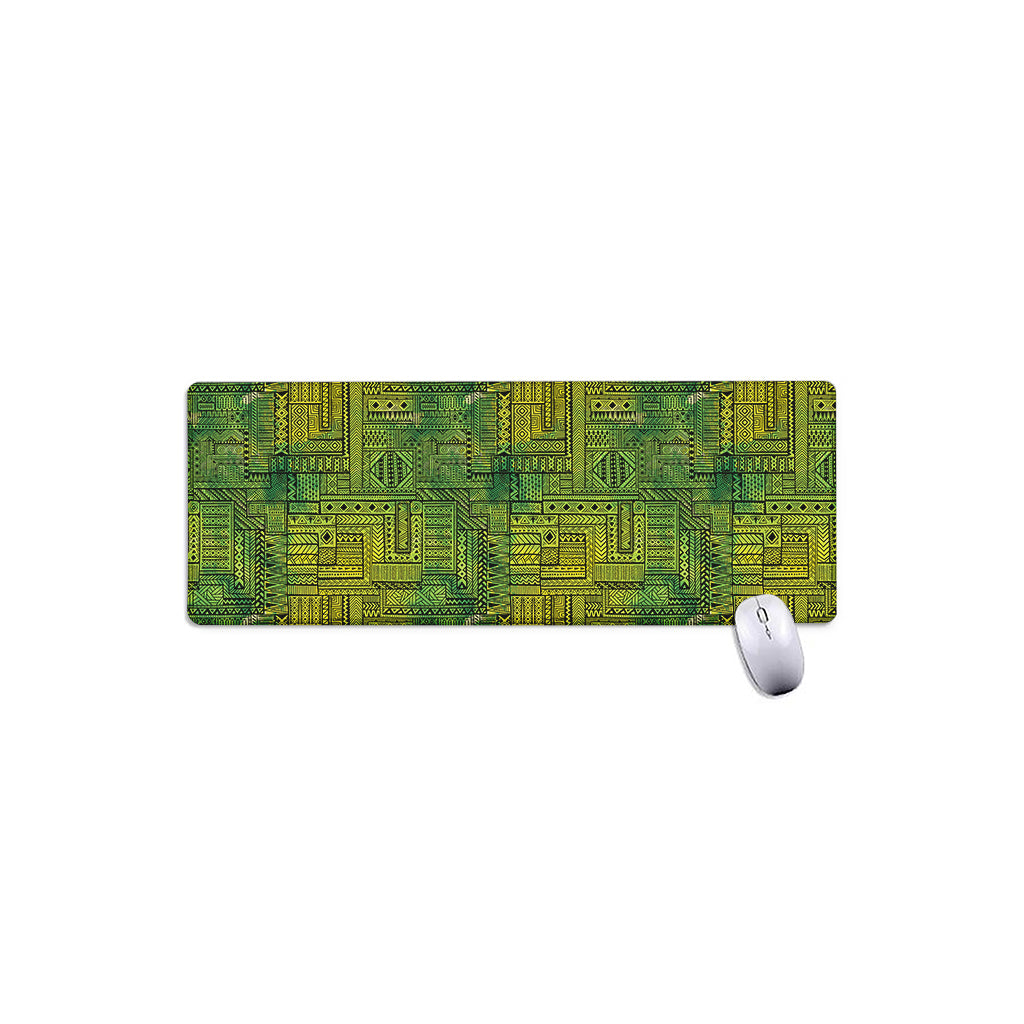 Green And Black African Ethnic Print Extended Mouse Pad