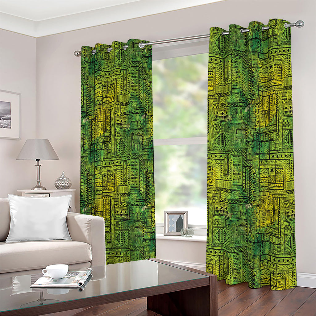 Green And Black African Ethnic Print Extra Wide Grommet Curtains