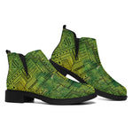 Green And Black African Ethnic Print Flat Ankle Boots