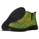 Green And Black African Ethnic Print Flat Ankle Boots