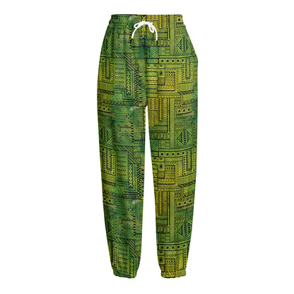 Green And Black African Ethnic Print Fleece Lined Knit Pants