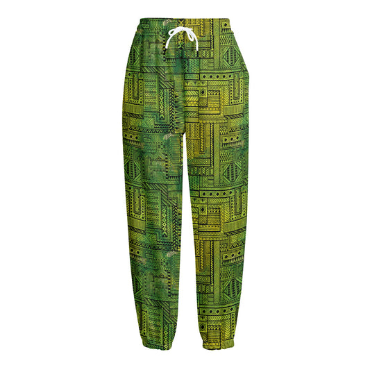 Green And Black African Ethnic Print Fleece Lined Knit Pants