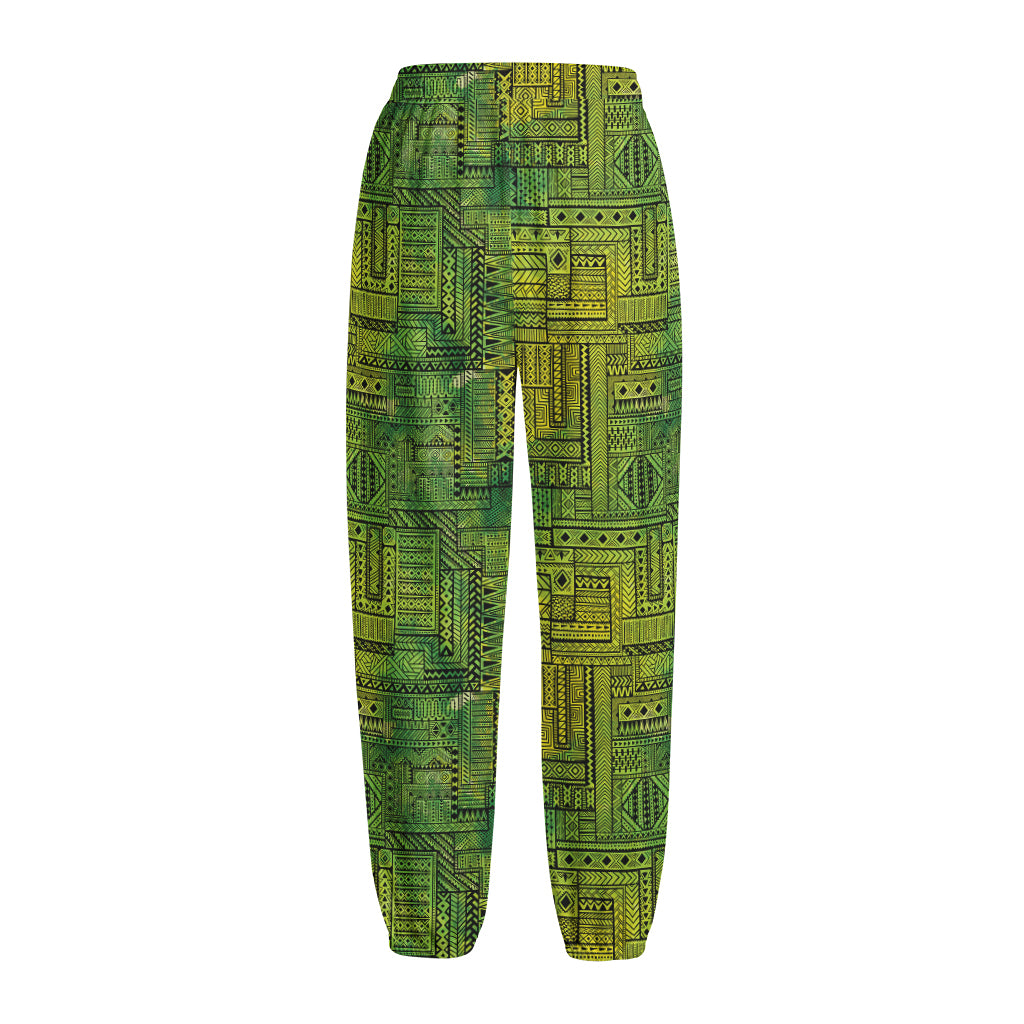 Green And Black African Ethnic Print Fleece Lined Knit Pants