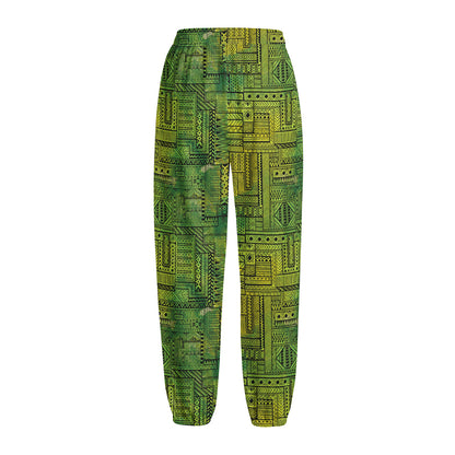 Green And Black African Ethnic Print Fleece Lined Knit Pants