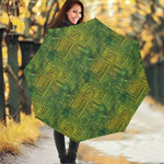 Green And Black African Ethnic Print Foldable Umbrella