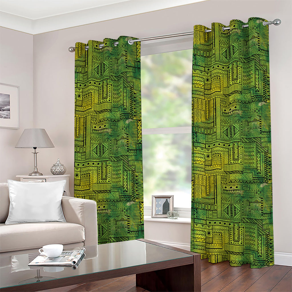 Green And Black African Ethnic Print Grommet Curtains