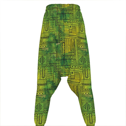 Green And Black African Ethnic Print Hammer Pants