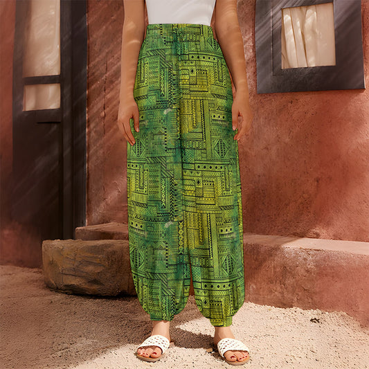 Green And Black African Ethnic Print Harem Pants