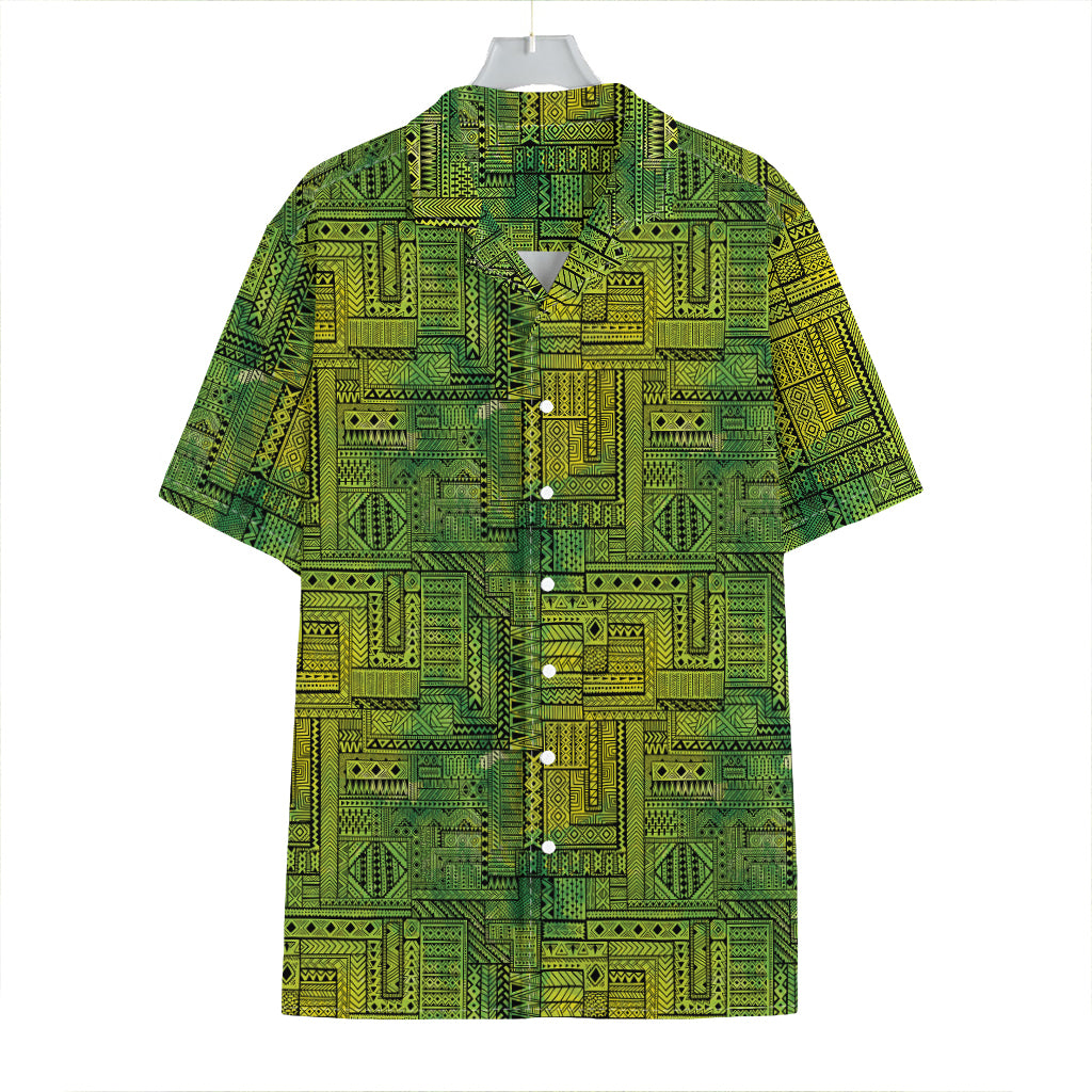 Green And Black African Ethnic Print Hawaiian Shirt