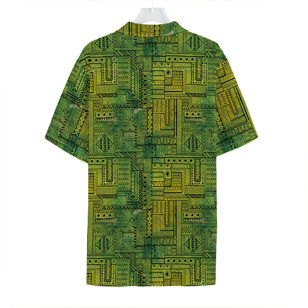 Green And Black African Ethnic Print Hawaiian Shirt