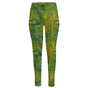 Green And Black African Ethnic Print High-Waisted Pocket Leggings