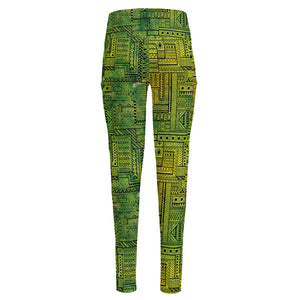 Green And Black African Ethnic Print High-Waisted Pocket Leggings