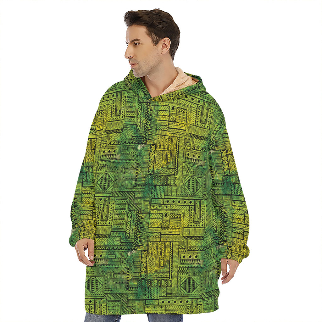 Green And Black African Ethnic Print Hoodie Blanket