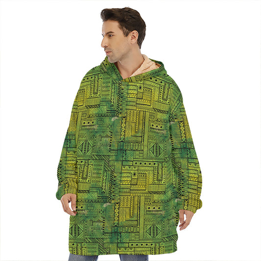 Green And Black African Ethnic Print Hoodie Blanket