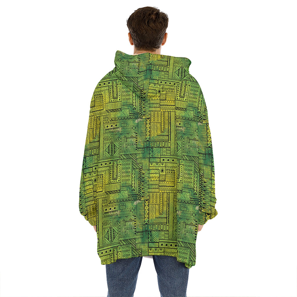 Green And Black African Ethnic Print Hoodie Blanket