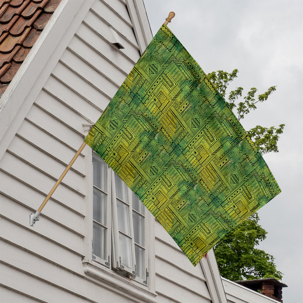 Green And Black African Ethnic Print House Flag