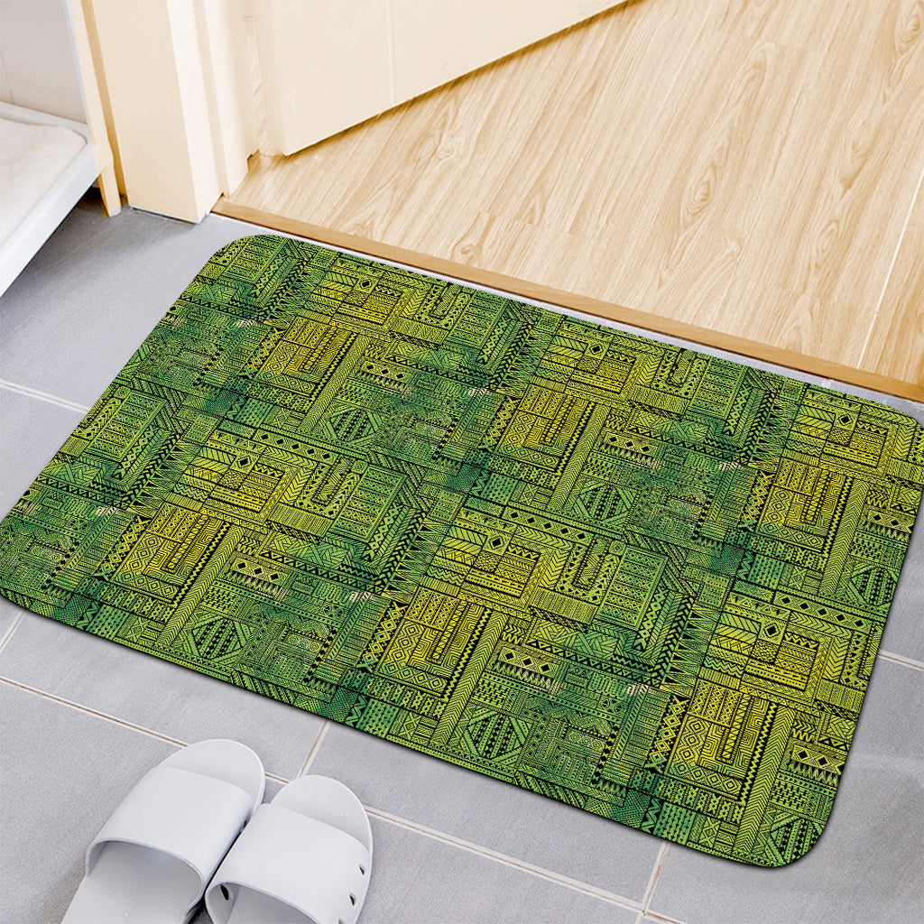Green And Black African Ethnic Print Indoor Door Mat