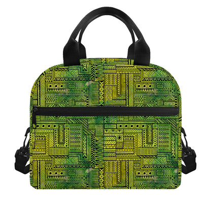 Green And Black African Ethnic Print Insulated Lunch Bag