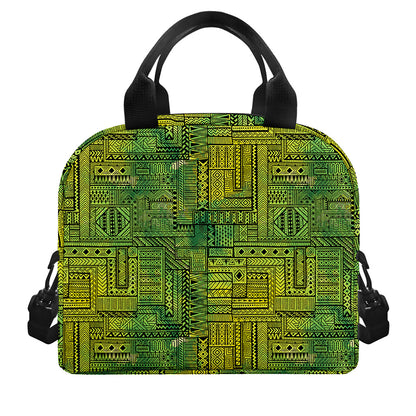 Green And Black African Ethnic Print Insulated Lunch Bag