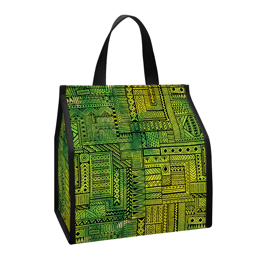 Green And Black African Ethnic Print Insulated Lunch Tote