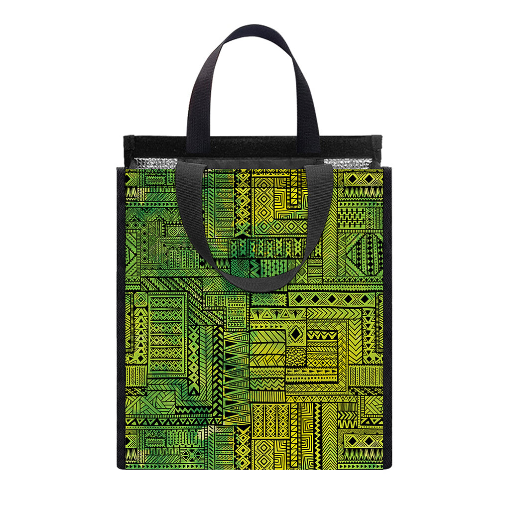 Green And Black African Ethnic Print Insulated Lunch Tote