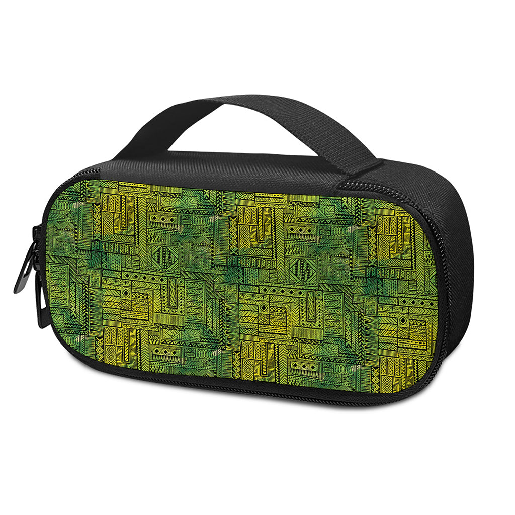Green And Black African Ethnic Print Insulin Cooler Travel Case