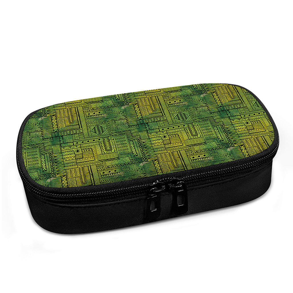Green And Black African Ethnic Print Insulin Cooler Travel Case