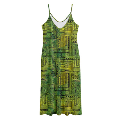 Green And Black African Ethnic Print Jersey Midi Cami Dress
