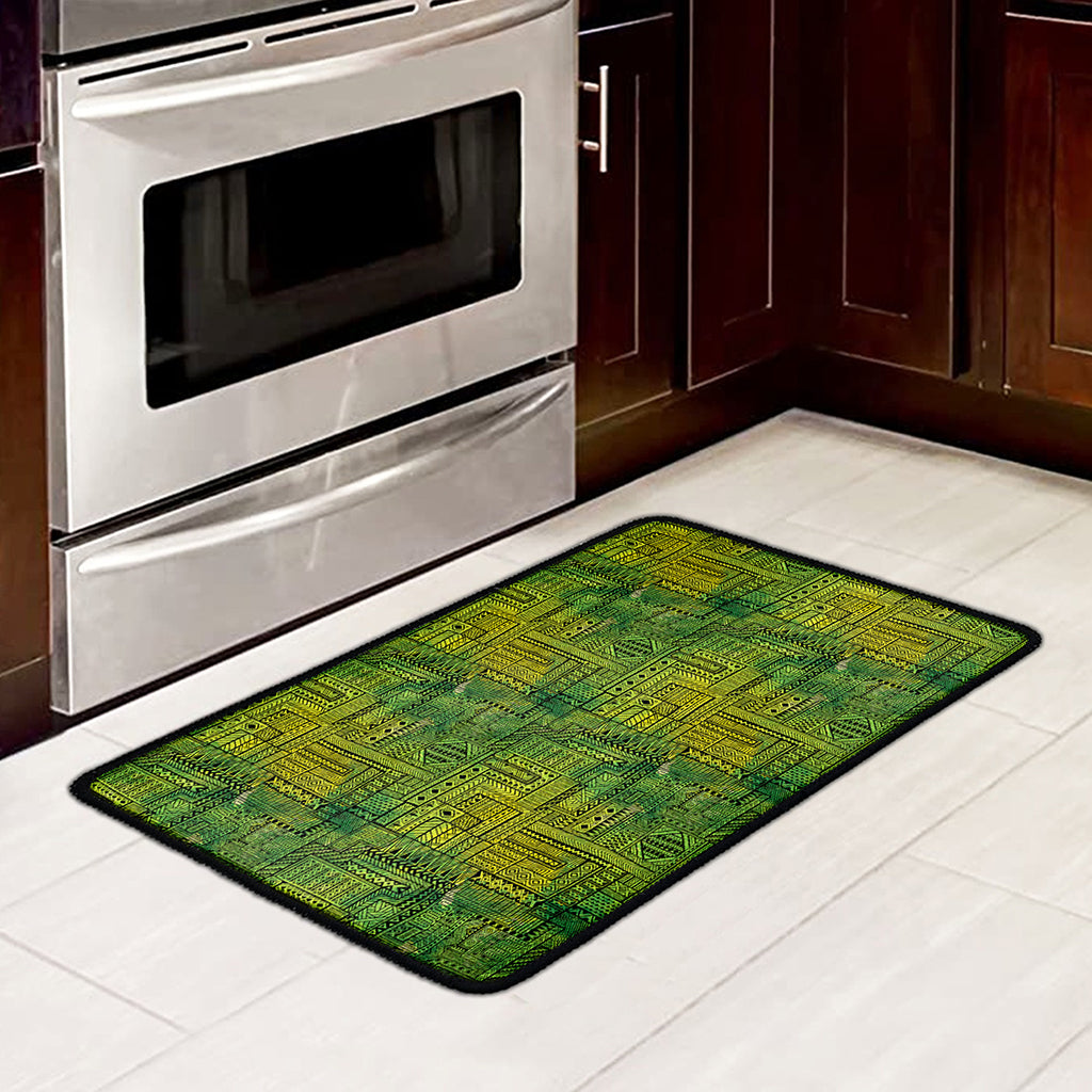 Green And Black African Ethnic Print Kitchen Mat