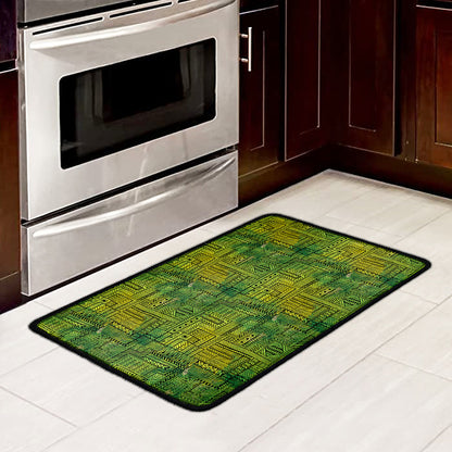 Green And Black African Ethnic Print Kitchen Mat