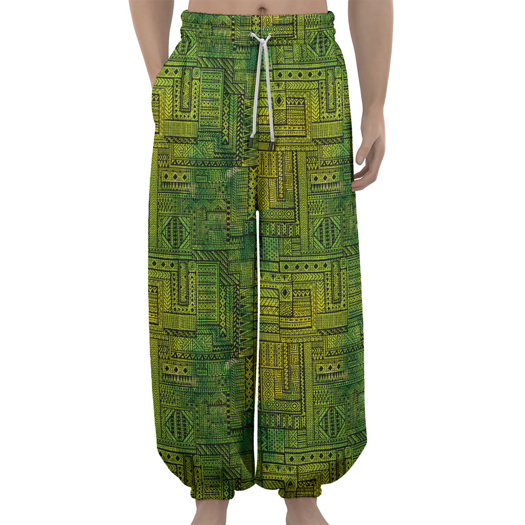Green And Black African Ethnic Print Lantern Pants