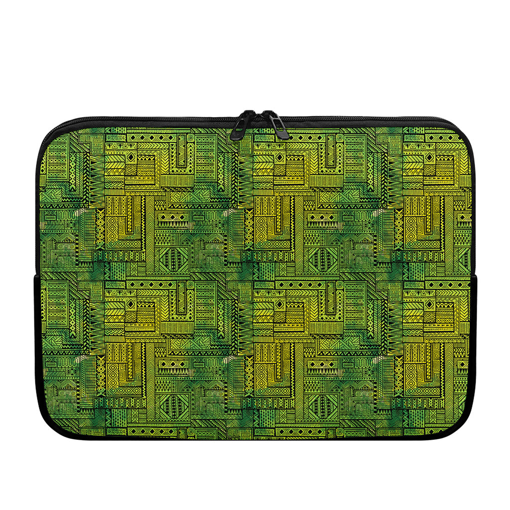Green And Black African Ethnic Print Laptop Sleeve