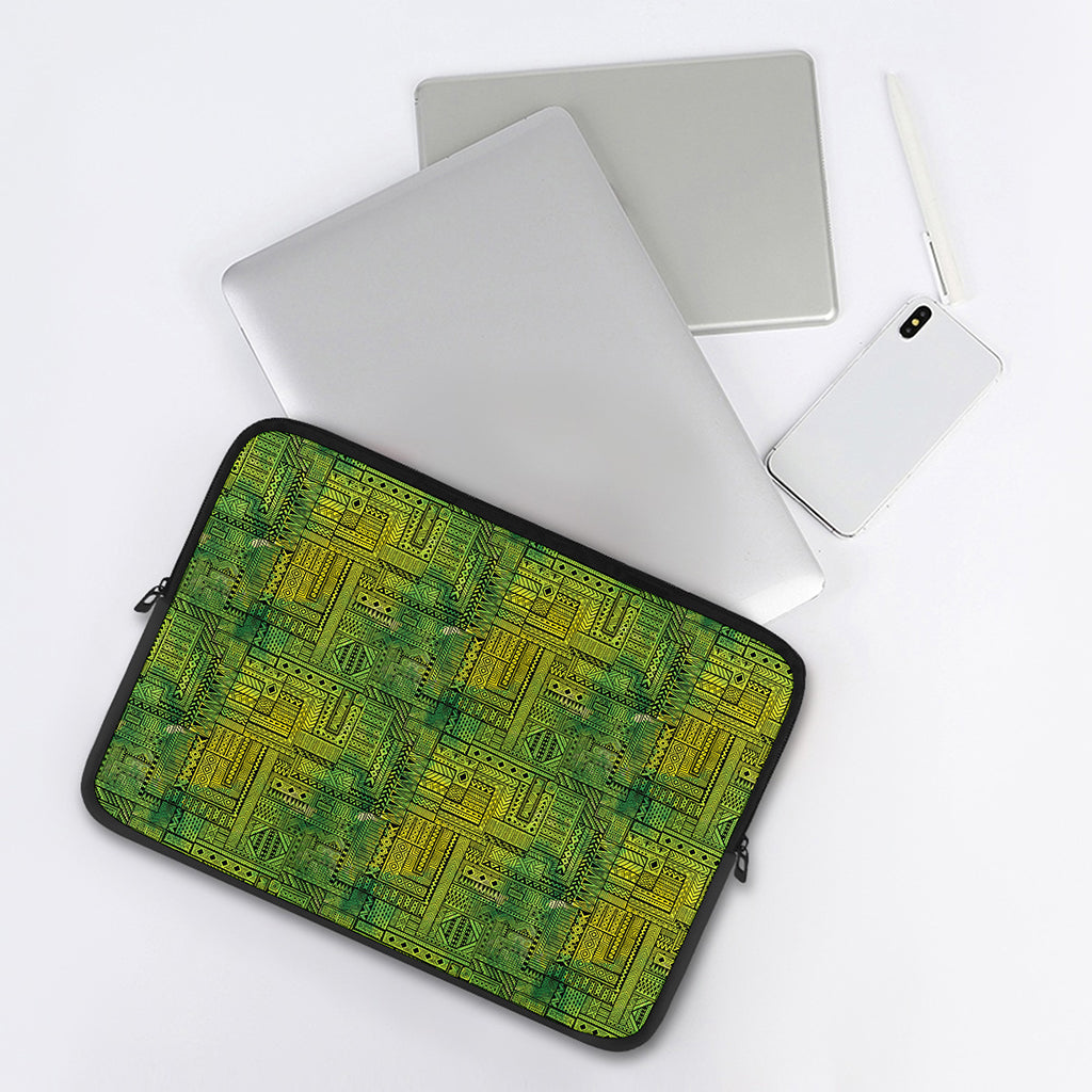 Green And Black African Ethnic Print Laptop Sleeve