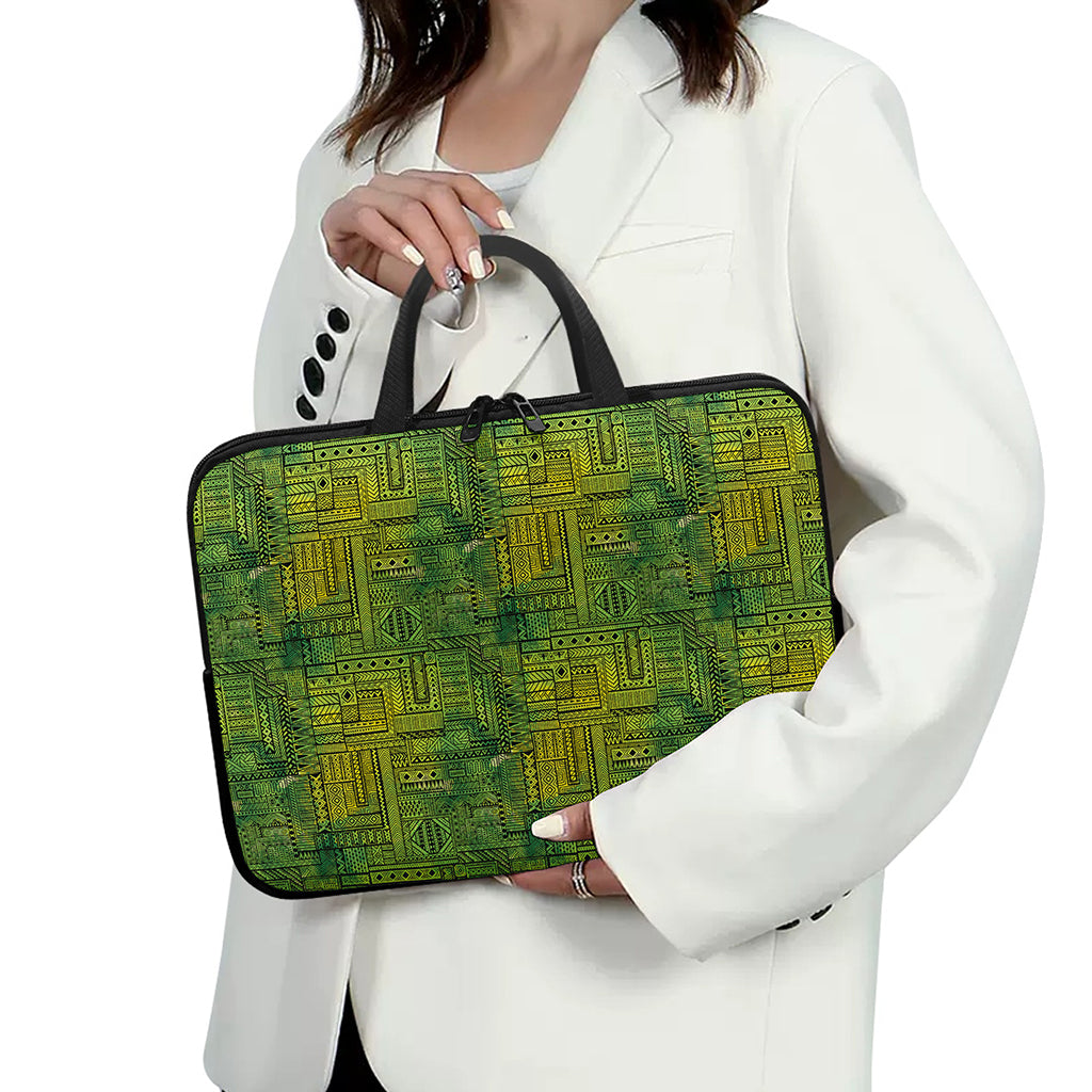 Green And Black African Ethnic Print Laptop Sleeve With Handle