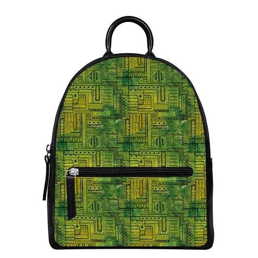 Green And Black African Ethnic Print Leather Backpack