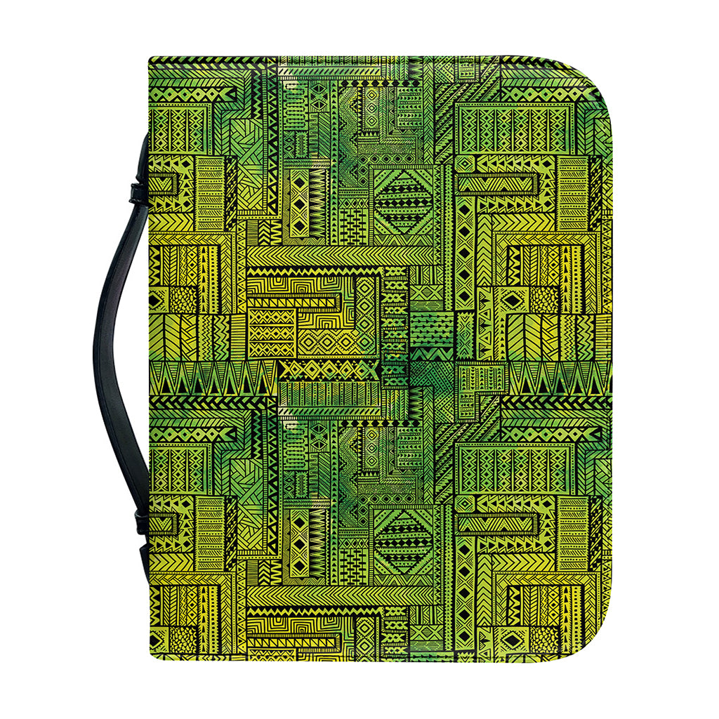 Green And Black African Ethnic Print Leather Bible Cover