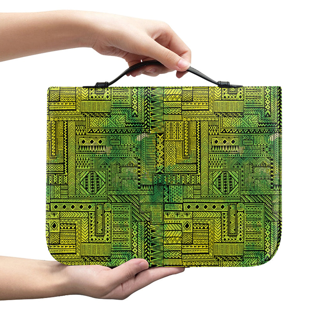 Green And Black African Ethnic Print Leather Bible Cover