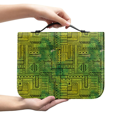 Green And Black African Ethnic Print Leather Bible Cover