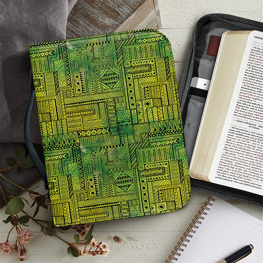 Green And Black African Ethnic Print Leather Bible Cover