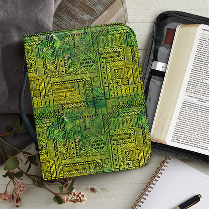 Green And Black African Ethnic Print Leather Bible Cover