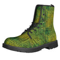 Green And Black African Ethnic Print Lace-Up Boots