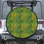 Green And Black African Ethnic Print Leather Spare Tire Cover